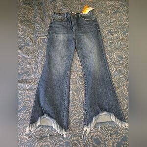 1X RISEN Los Angeles Women's H/R Blue Frayed Hem Ankle Bootcut Jean. Botique NWT